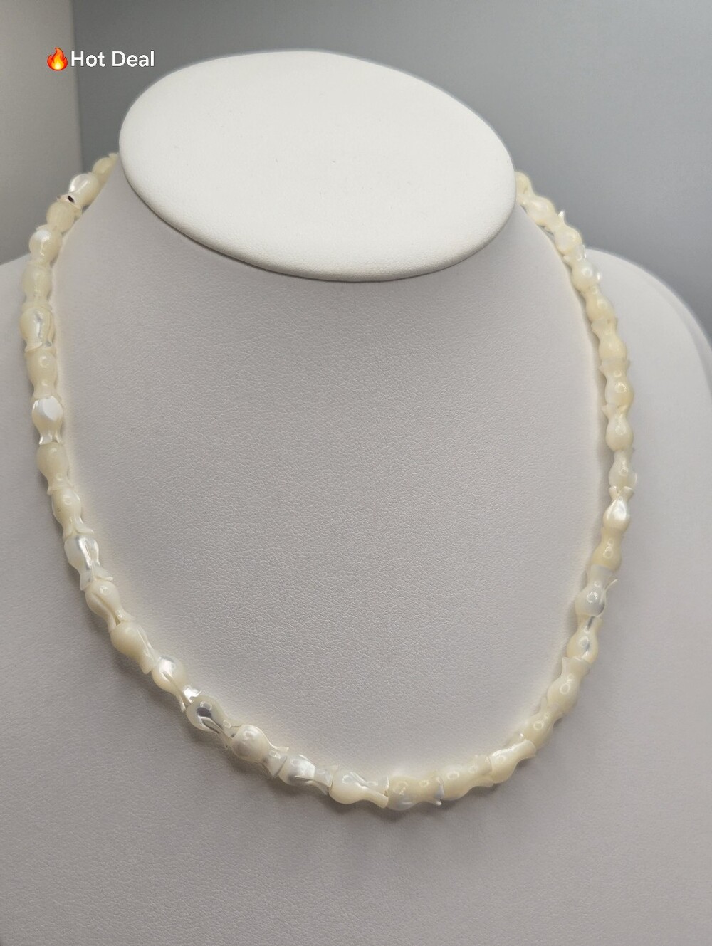 Vintage Mother of Pearl Tulip Necklace Carved MOP 925 Sterling 16"
